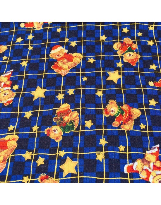 Tela Navidad con ositos y estrellas - 10 x 140 cm