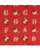 Tela patchwork roja con letras y flores - 10 x 114 cm