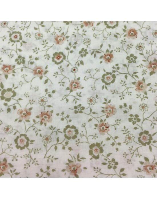 Tela patchwork  blanca con flores verdes y marrones -10 114 cm