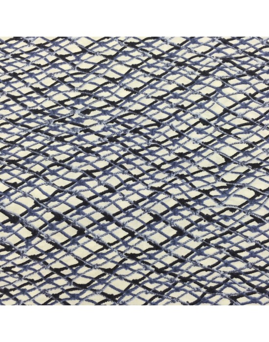Tela patchwork blanca con un rayado en azules simulando redes - 10 x 114 cm Tela patchwork blanca con un rayado en azules simulando redes - 10 x 114 cm