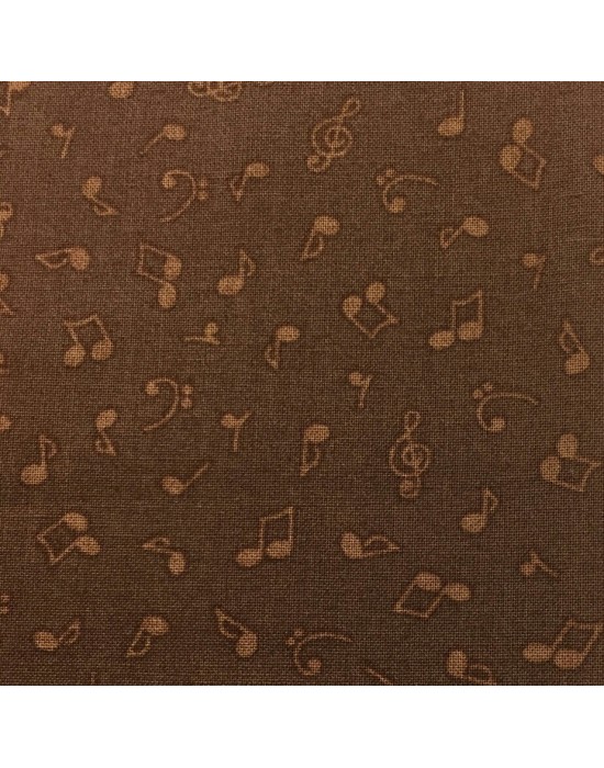 tela patchwork notas musicales sobre fondo marrón - 10 x 110 cm