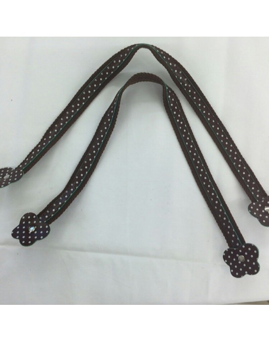 Asa bolso flor cuero y tela marrón de 50cm