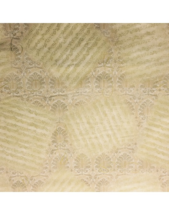 Tela patchwork beige con motivos musicales de partituras - 10 x 114 cm 