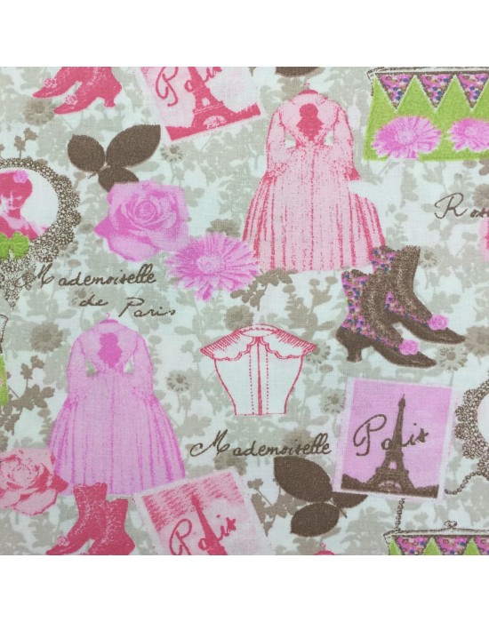 Tela con vestimenta parisina en rosa - 10 x 145 cm