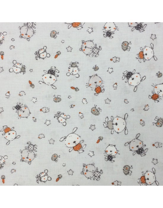 Tela con ositos en gris y naranja - 10 x 150 cm Tela con ositos en gris y naranja - 10 x 150 cm