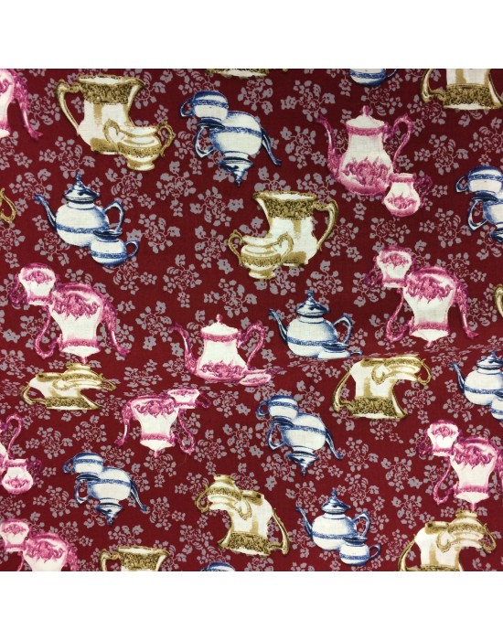 Tela con cafeteras en rojo - 10 x 140 cm Tela con cafeteras en rojo - 10 x 140 cm