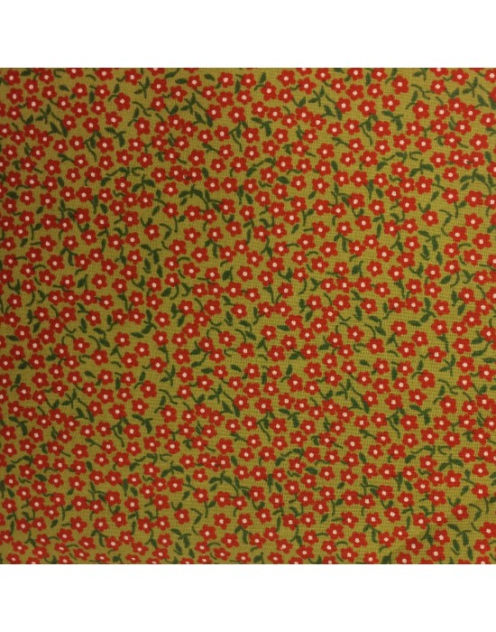 Tela con flores rojas sobre fondo mostaza oscuro - 10 x 114 cm Tela con flores rojas sobre fondo mostaza oscuro - 10 x 114 cm