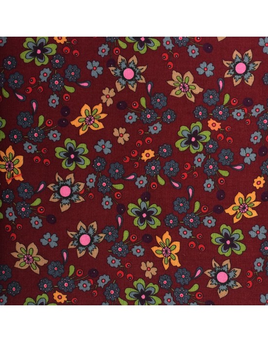 Tela con flores sobre fondo granate - 10 x 114 cm Tela con flores sobre fondo granate - 10 x 114 cm