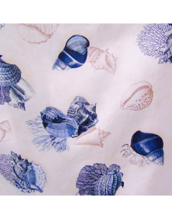 Tela con estampado grande de conchas en azul 280 cm Tela con estampado grande de conchas en azul 280 cm
