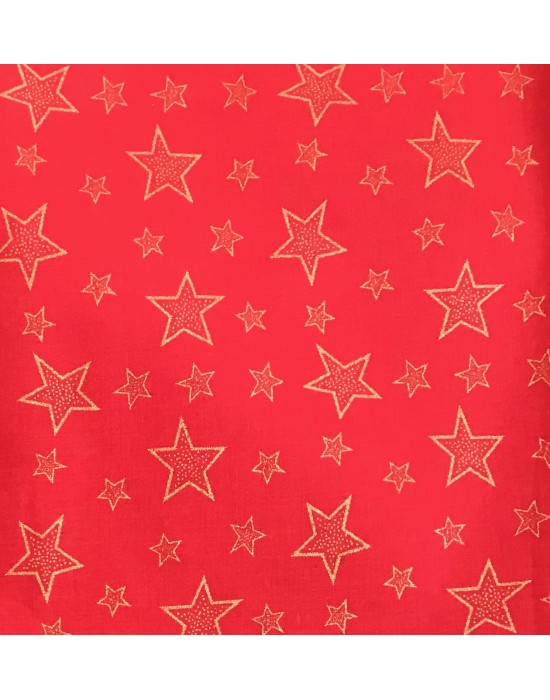 Tela Navidad roja estrellas doradas -10 x 114 cm