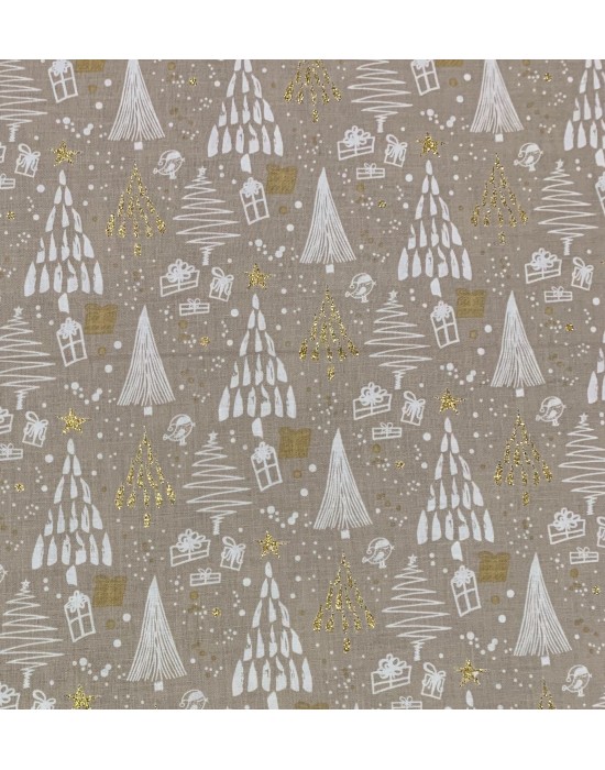 Tela Navidad blanca con estrellas doradas 10 x 140 cm 