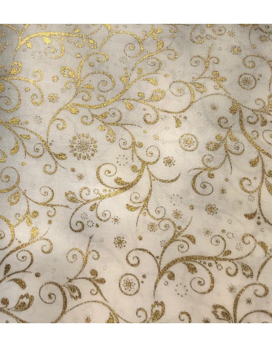 Tela Navidad blanca con ramas doradas 10 x 140 cm 