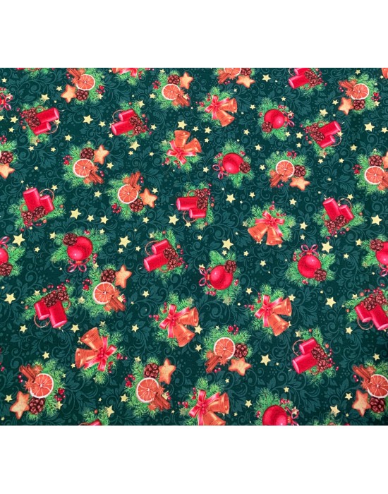 Tela Navidad Blanca co letras negras y motas  plata 10 x 140 cm 