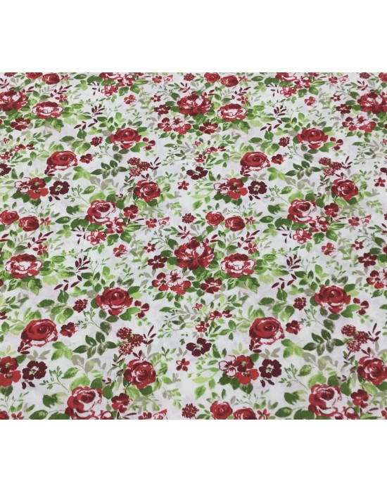 Tela blancas con flores rojas y toques verdes - 10 x 140 cm